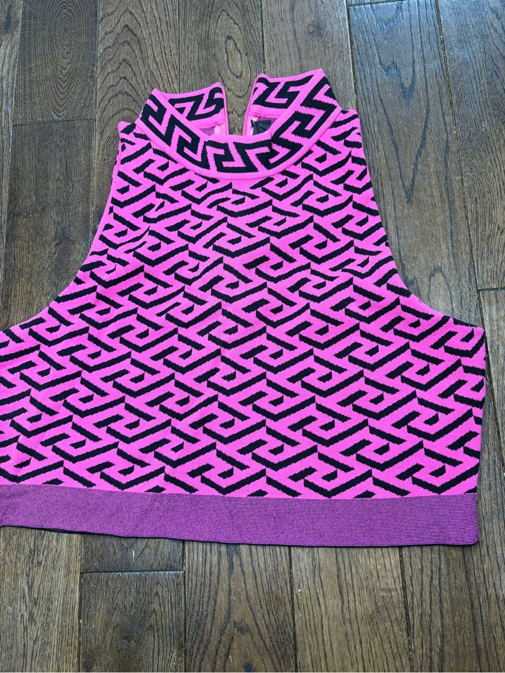 Versace Pink and Black Geometric Crop Top